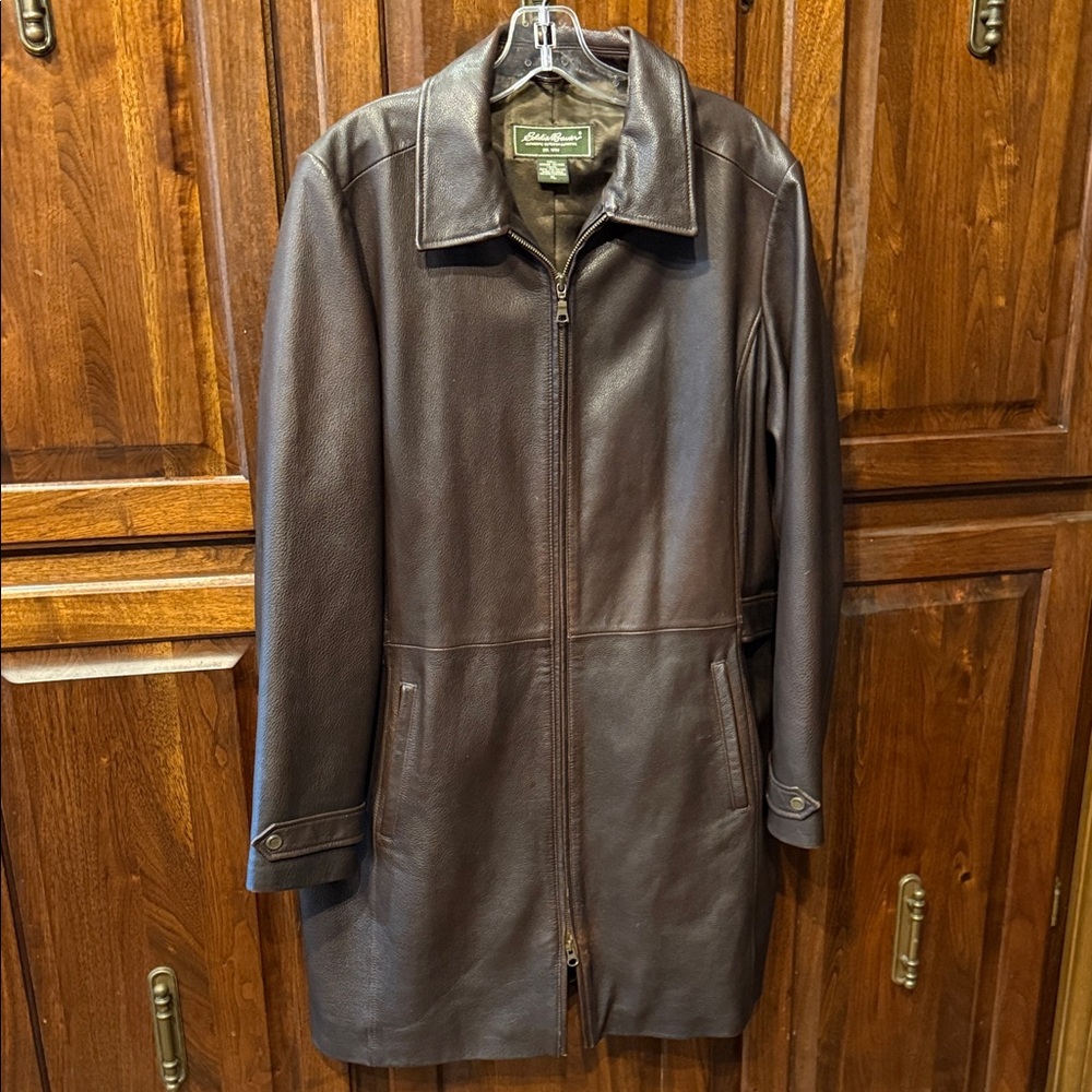 Eddie Bauer Dark Brown Leather Trench Coat